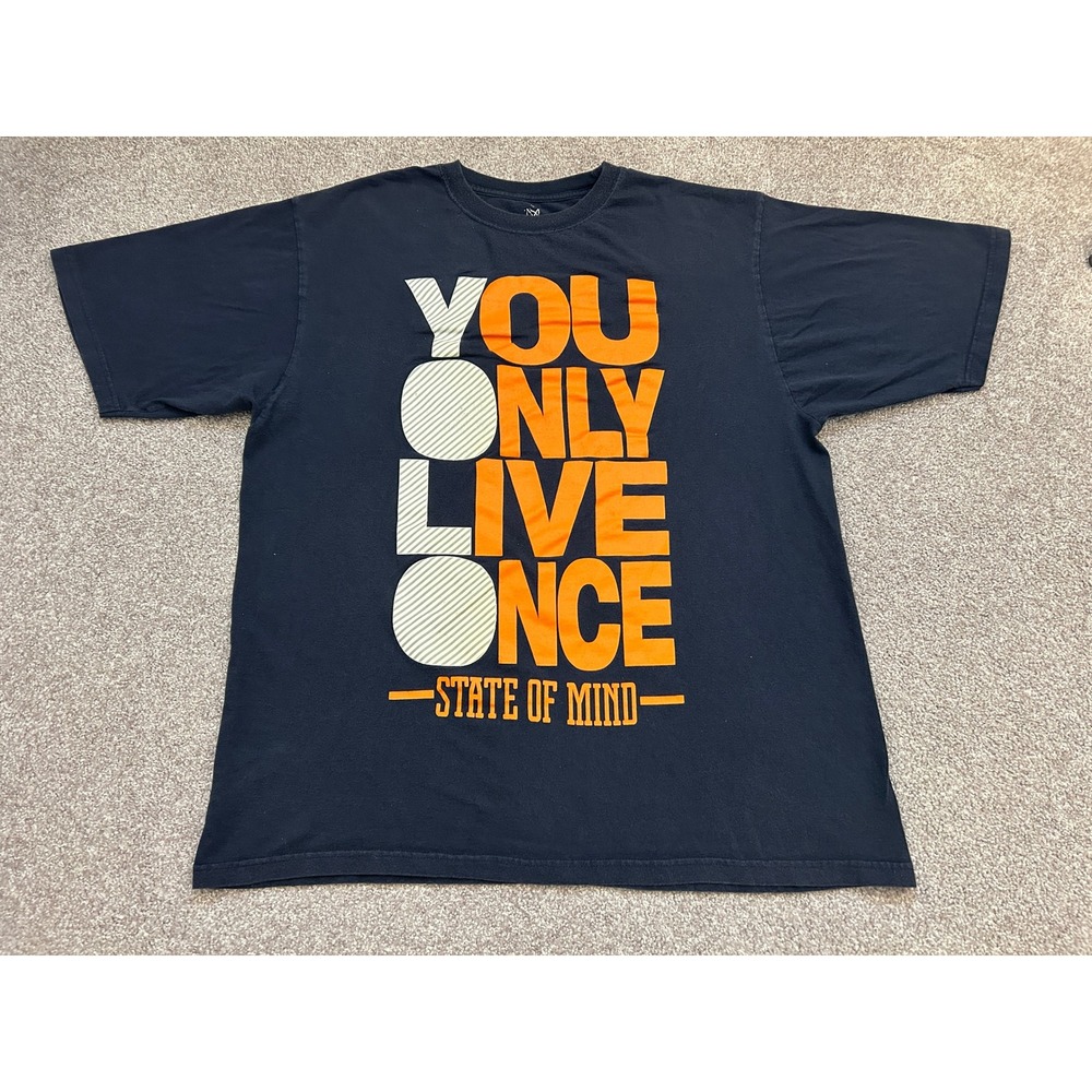 2010s State of Mind YOLO Graphic T-Shirt Mens XL Black Excellent Streetwear Tee